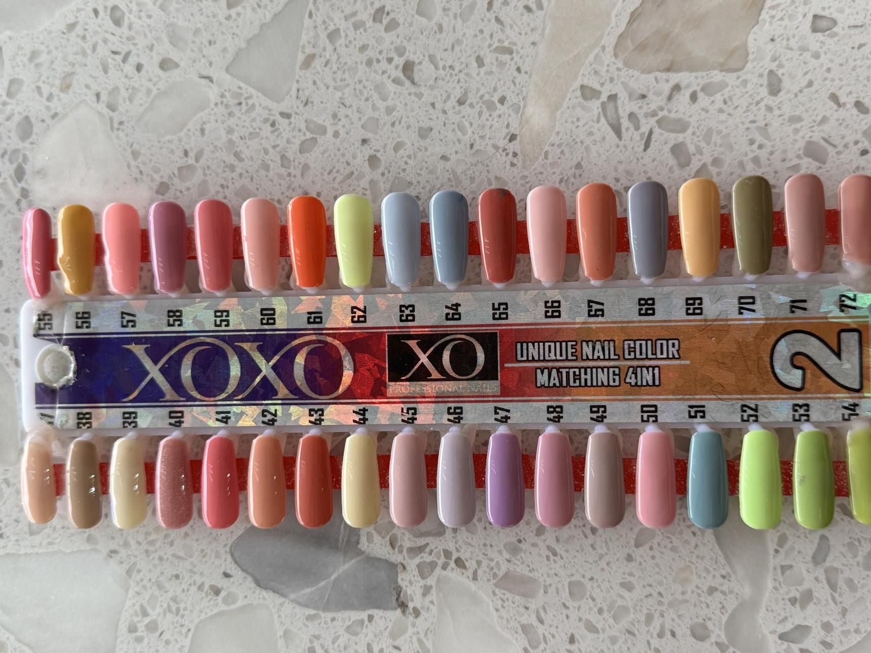 XOXO Unique Nail Color 4in1 chart — Stick 2, shades 037 to 072