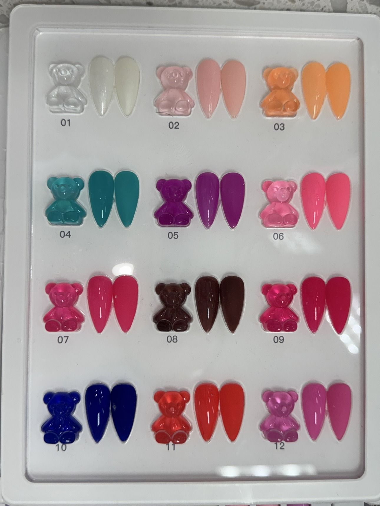 3D Jelly Bear Charms chart — Bright Set charms 01 to 12