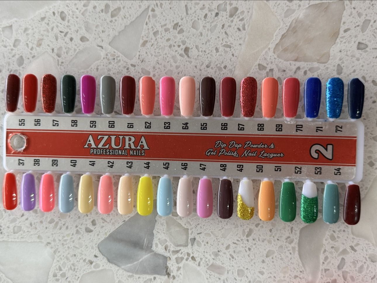 Azura Dip Dap Powder & Gel Polish chart — Stick 2, shades 037 to 072