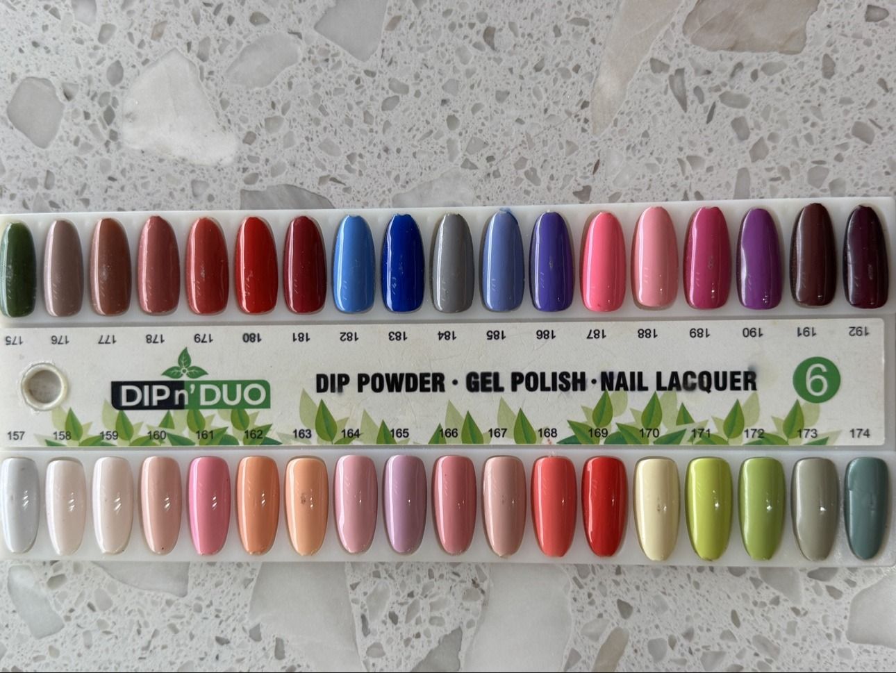 DIP n' DUO dip powder color chart — Stick 6, shades 157 to 192