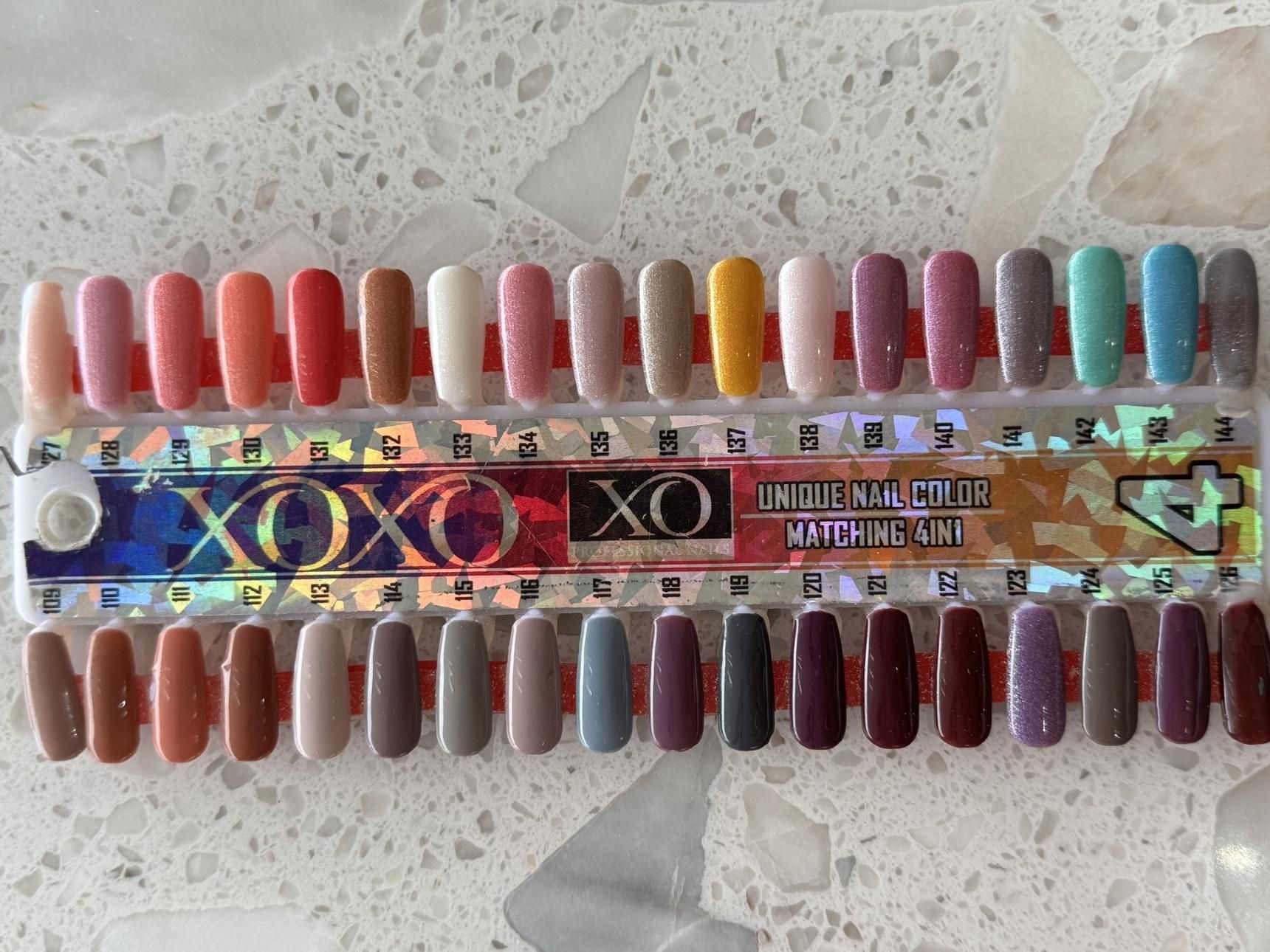 XOXO Unique Nail Color 4in1 chart — Stick 4, shades 109 to 144