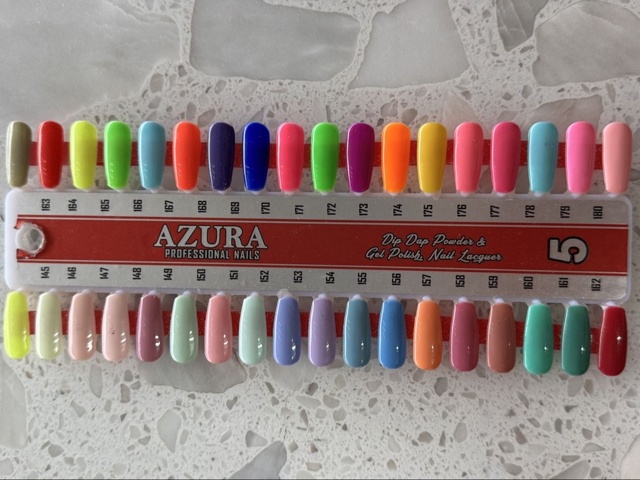 Azura Dip Dap Powder & Gel Polish chart — Stick 5, shades 145 to 180