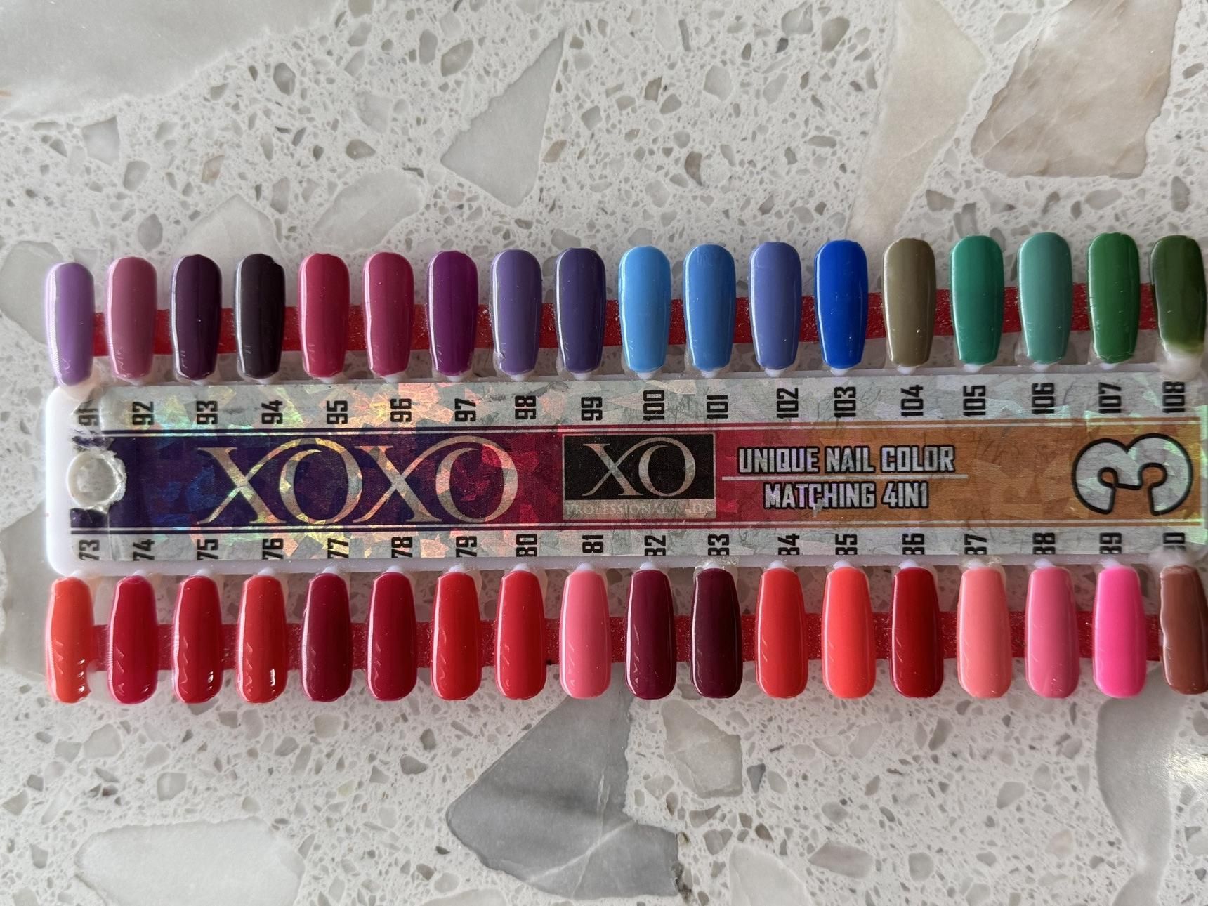 XOXO Unique Nail Color 4in1 chart — Stick 3, shades 073 to 108