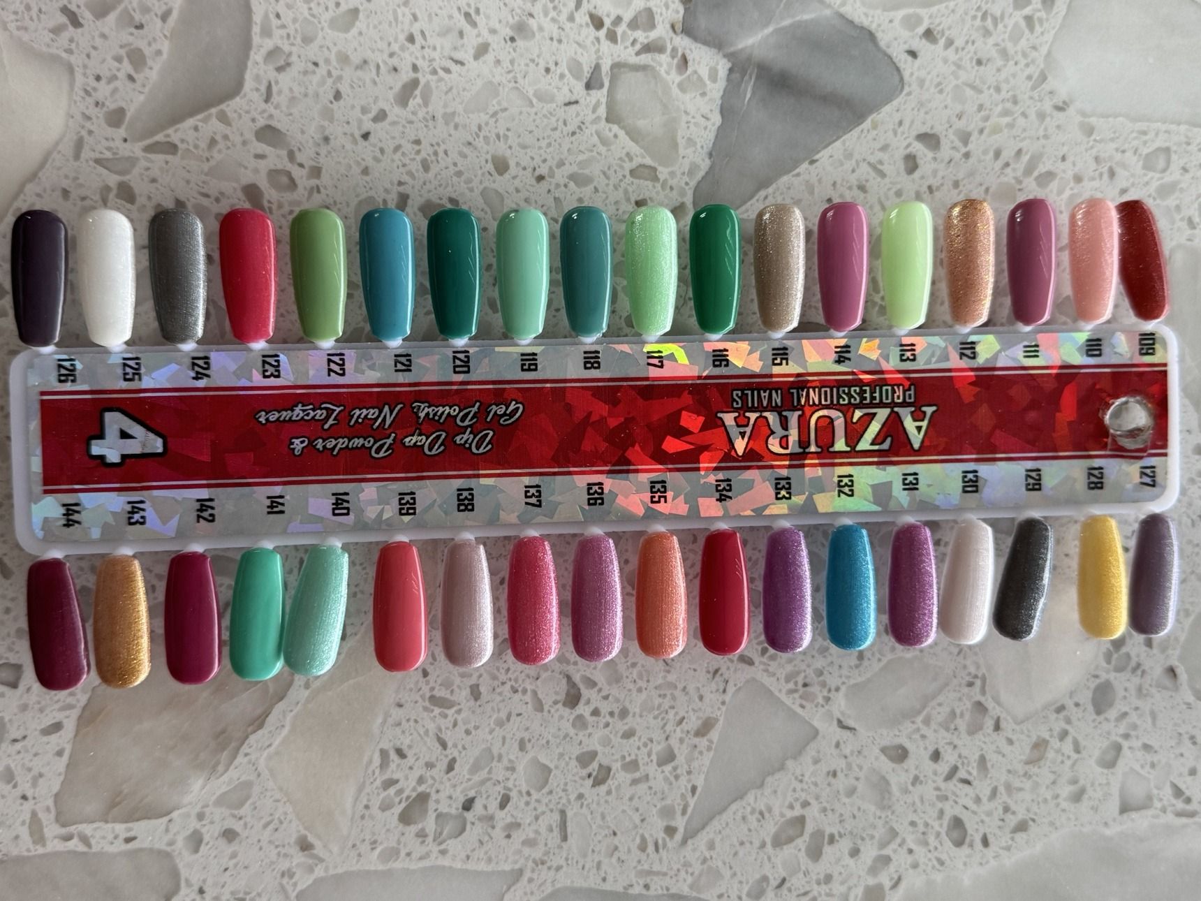 Azura Dip Dap Powder & Gel Polish chart — Stick 4, shades 109 to 144