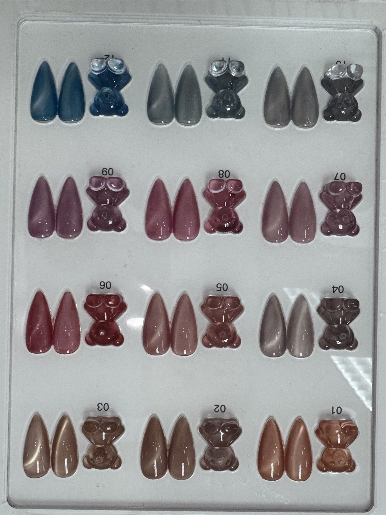 3D Jelly Bear Charms chart — Neutral Set charms 01 to 12