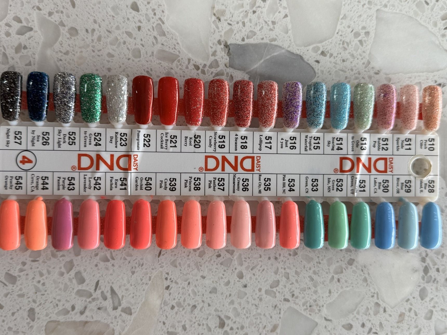 Daisy DND gel polish chart — Stick 4, shades 510 to 545