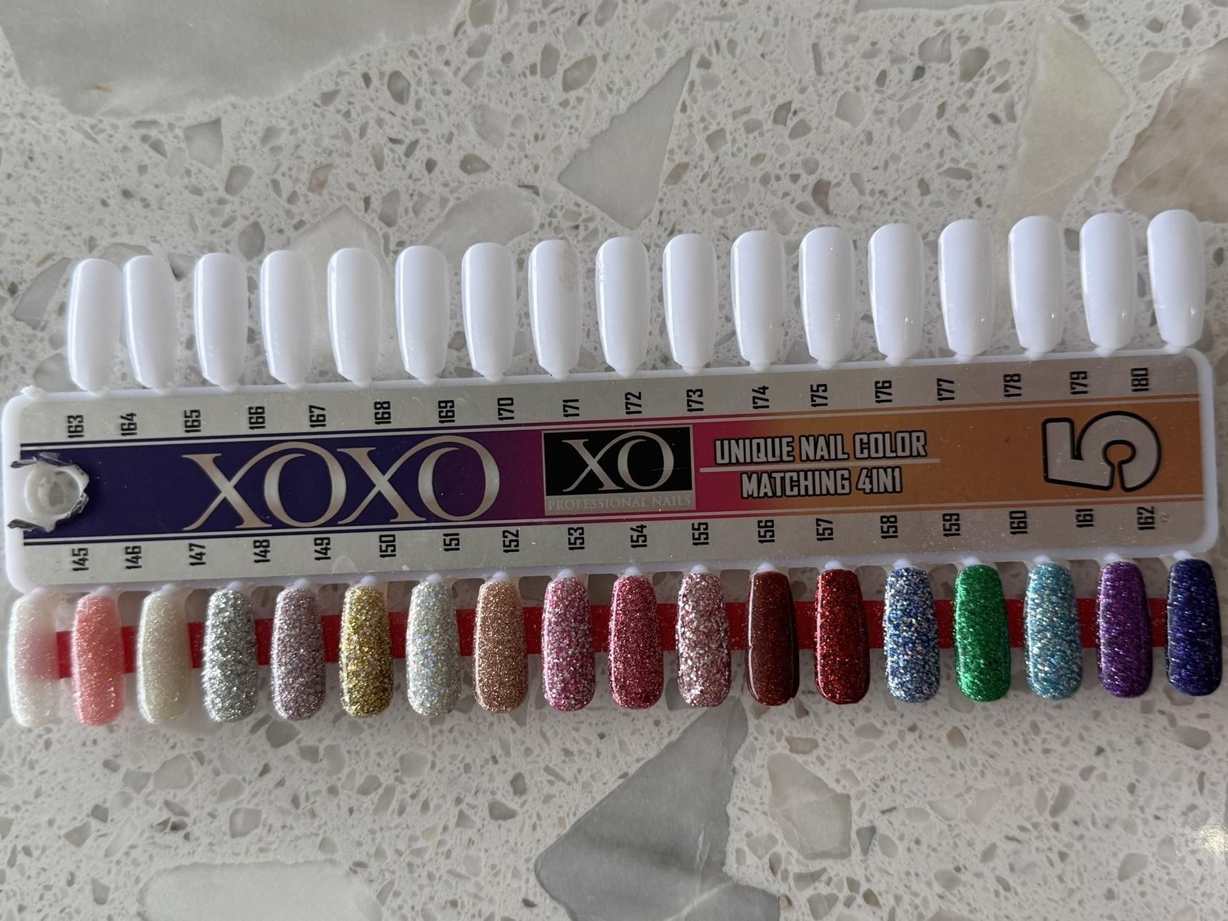 XOXO Unique Nail Color 4in1 chart — Stick 5, shades 145 to 180