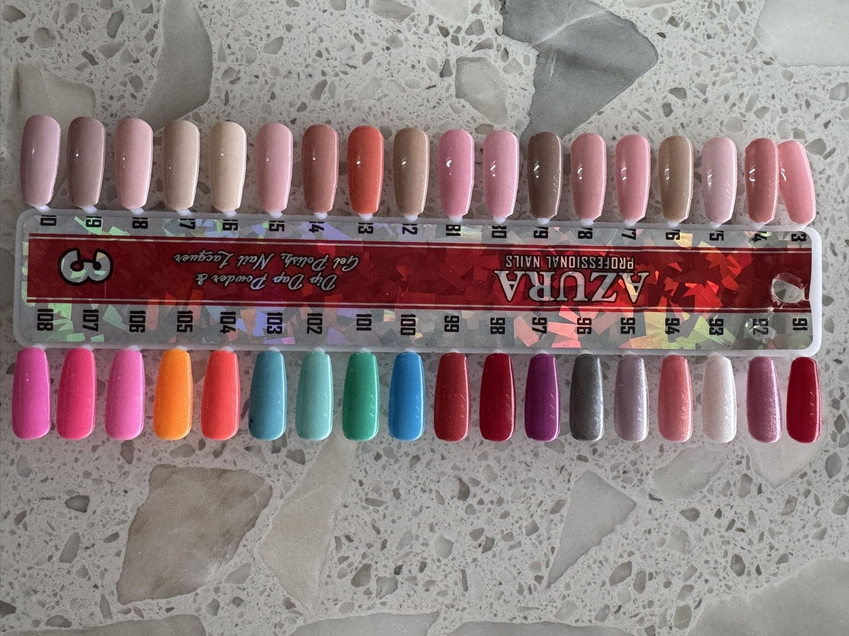 Azura Dip Dap Powder & Gel Polish chart — Stick 3, shades 073 to 108