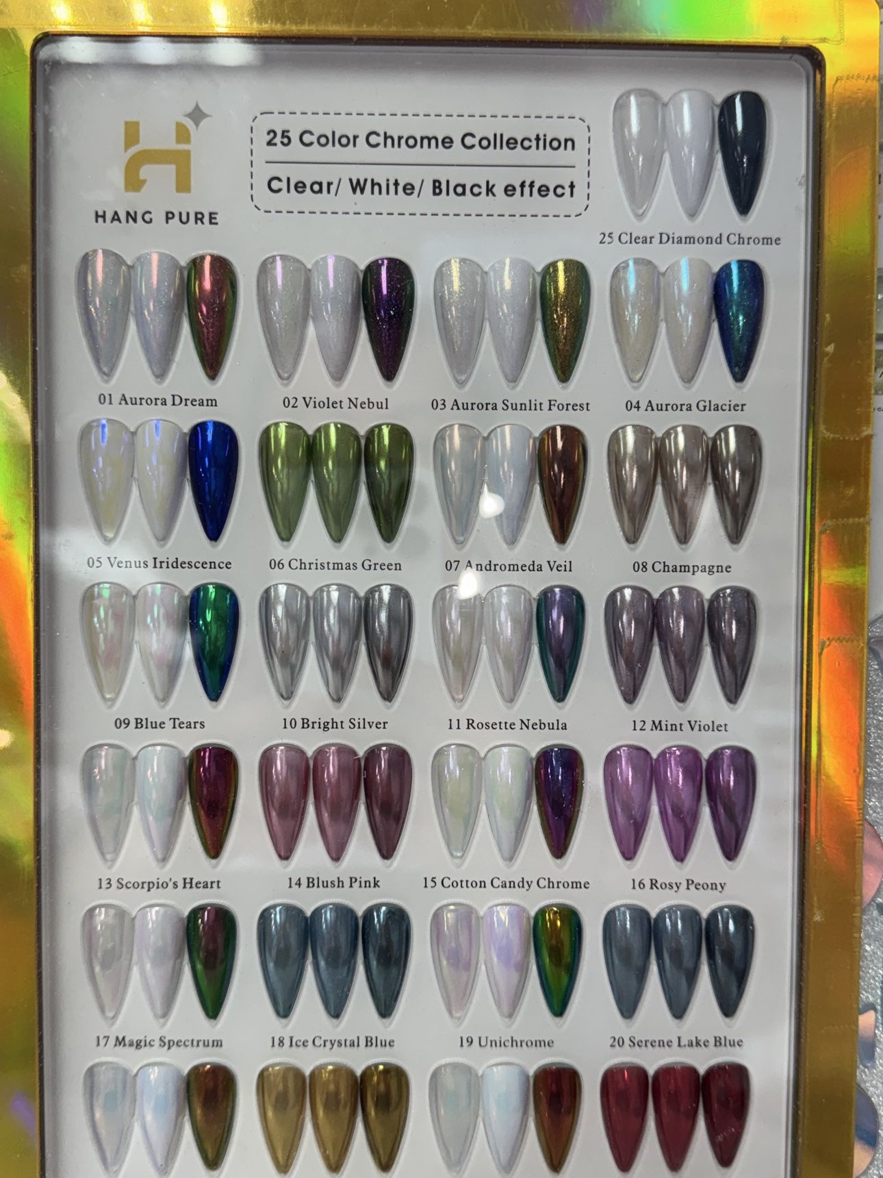 Hang Pure 25 color chrome gel polish collection chart